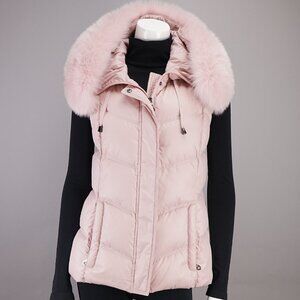 Pink Down Hooded Vest with Detachable Fox Trim